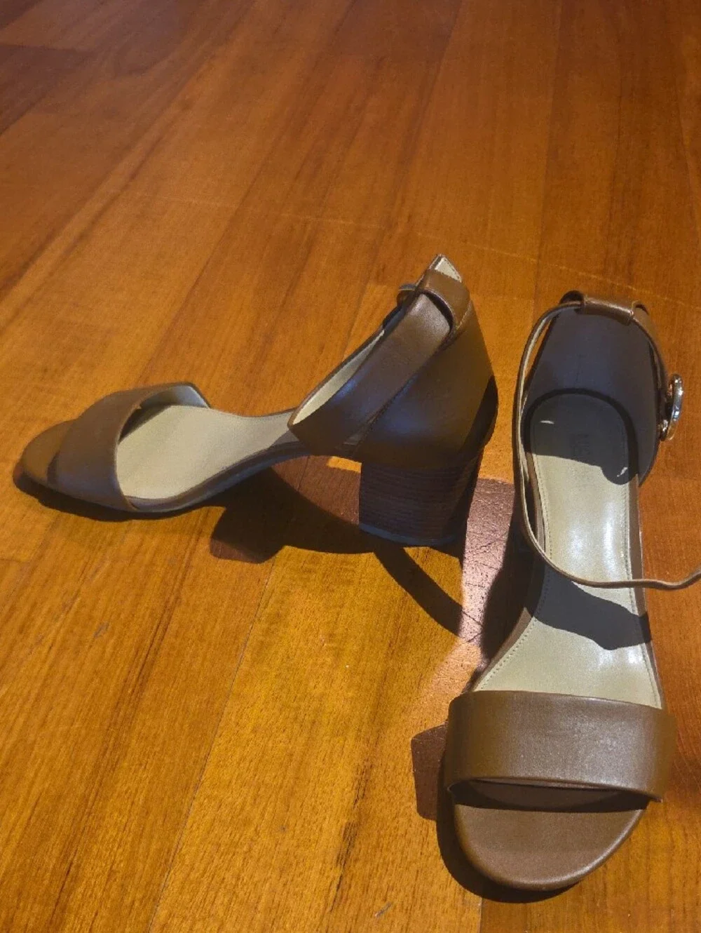 MICHAEL Michael Kors Tan Brown Ankle-Strap Block Heel Sandals